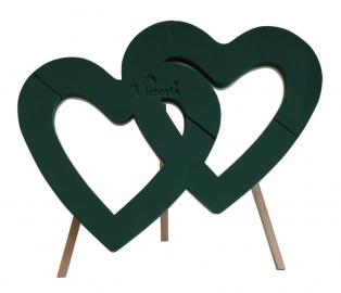 Double heart open on polystyrene on the wooden stand